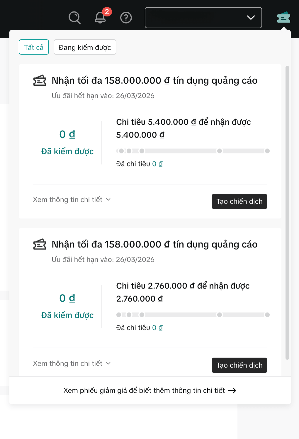 Tài khoản TikTok Ads Manager - Nhận tín dụng quảng cáo 158 Triệu VNĐ