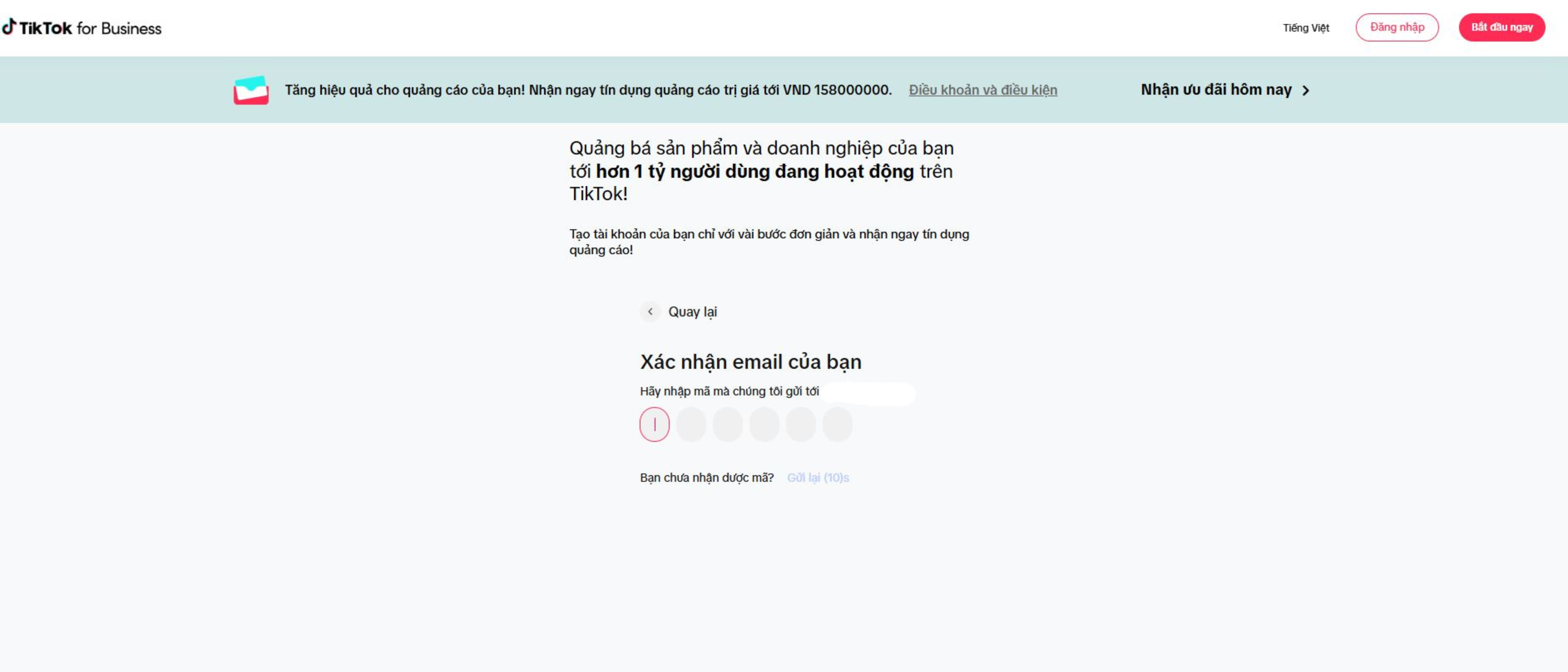Trang đăng ký TikTok Ads - thêm thông tin