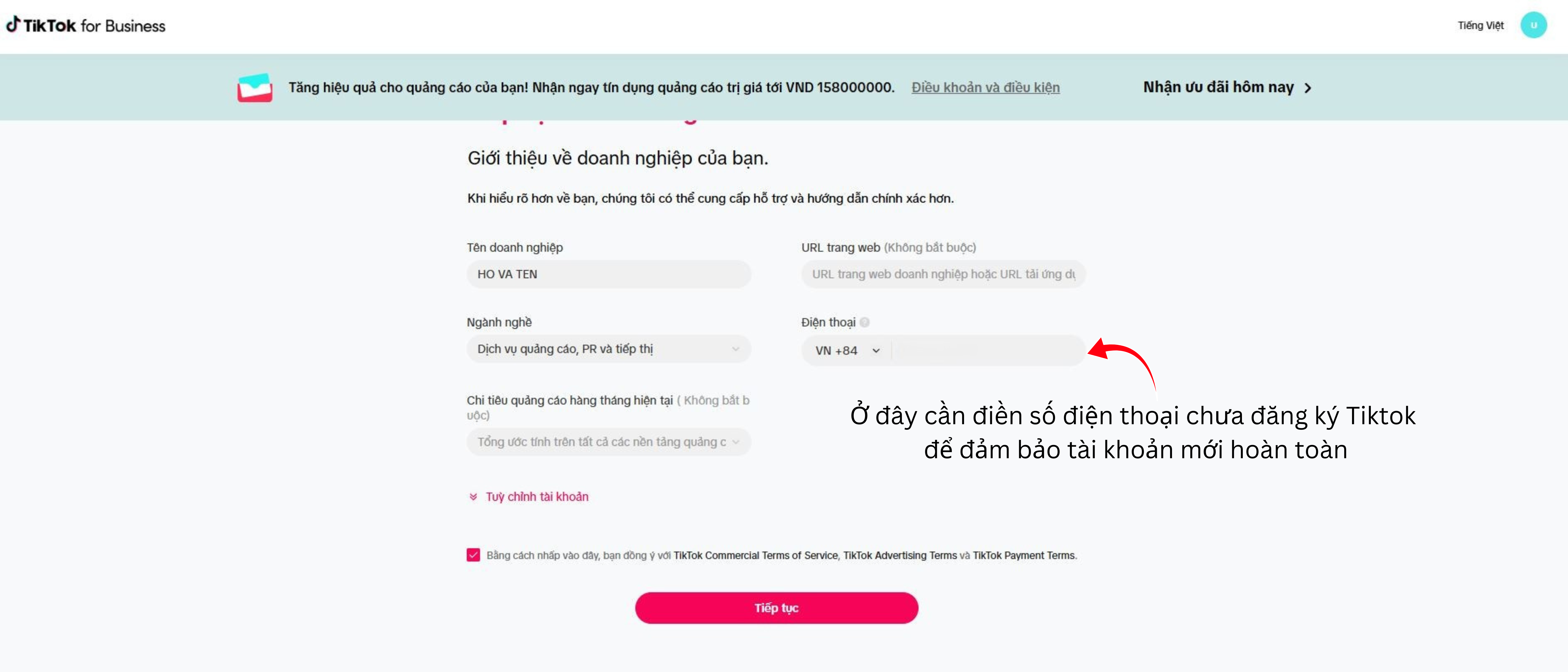 Bước 3 - Hoàn tất đăng ký TikTok Ads