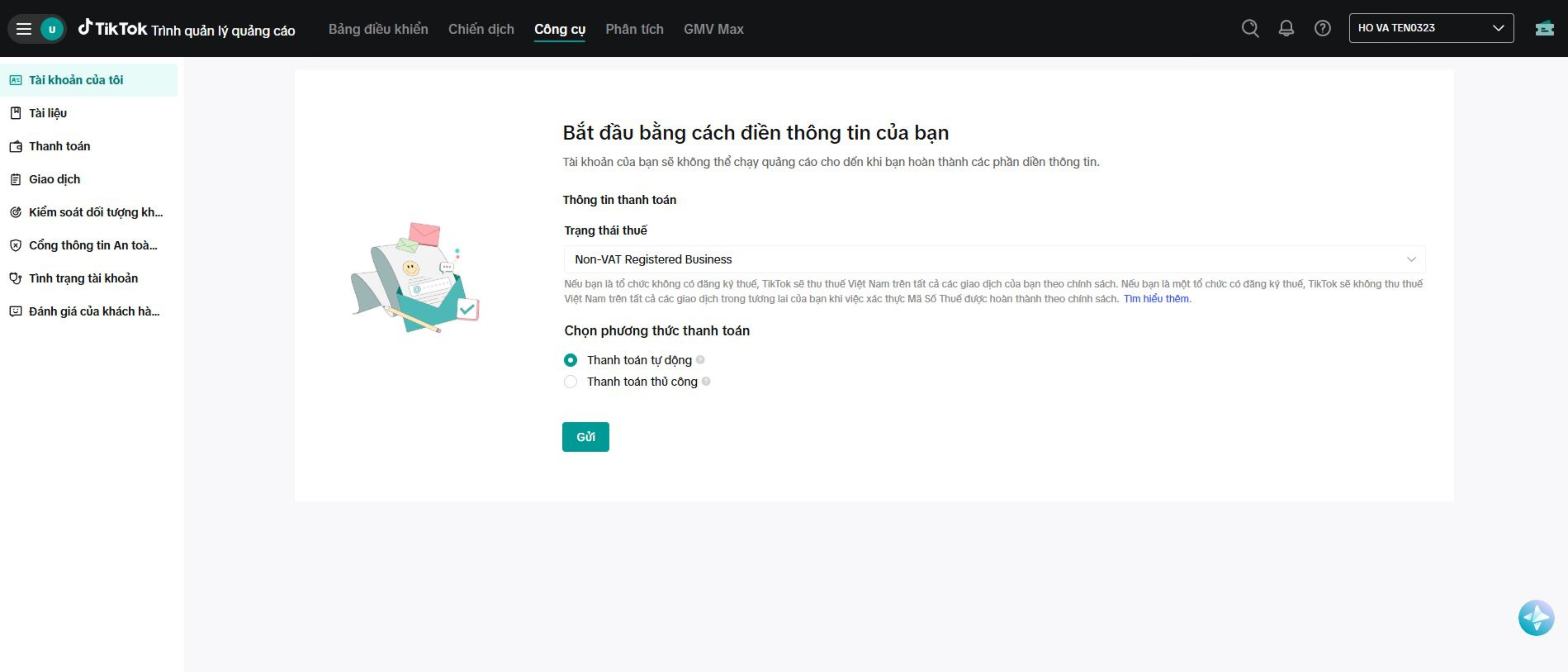 Bước 6 - Thêm thông tin thanh toán